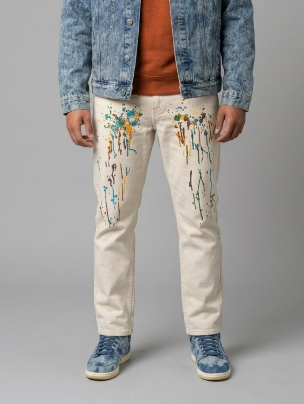 MOSTLY HEARD RARELY SEEN Embroidered Splattered Paint JEANS MEN'S SIZE 30x46